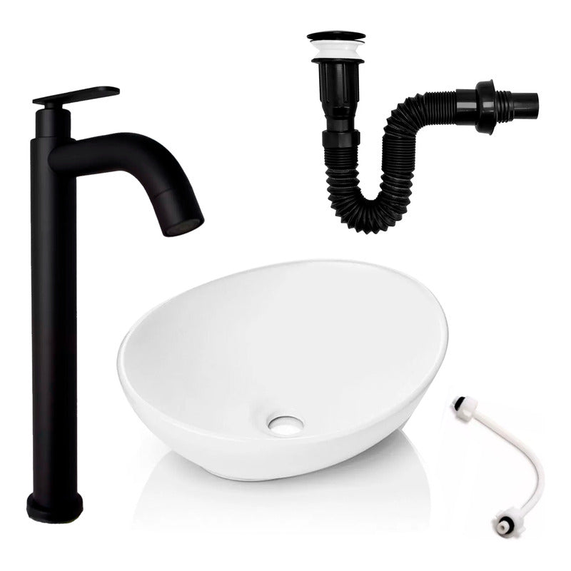 Kit Lavamanos Canoa+griferia Agua Fria Coic+push Negro