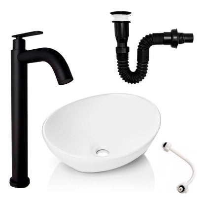 Kit Lavamanos Canoa+griferia Agua Fria Coic+push Negro