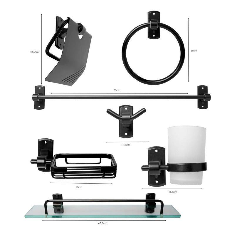 Juego De Accesorios Para Baño Negro En Aluminio X7