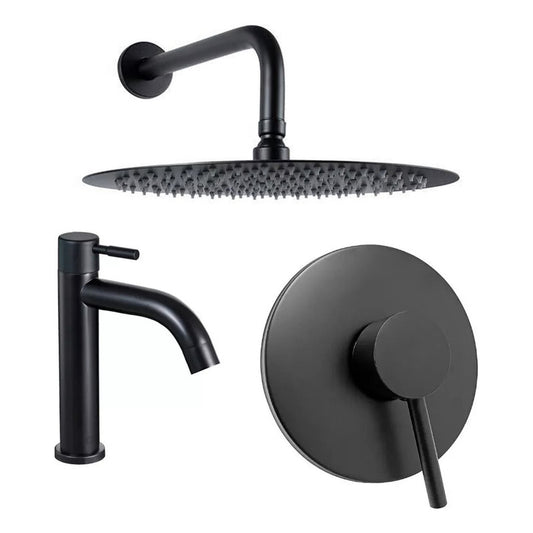 Kit Ducha 25cm +grifería Agua Fría+monocontrol Redondo Negro