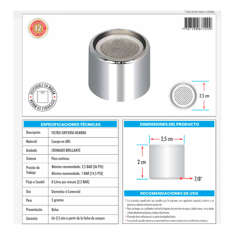 Filtro Ahorrador Para Griferia Plastico Hembra