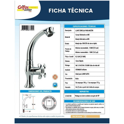 Llave Lavaplatos En Abs Cromada Llave Tipo Cruceta