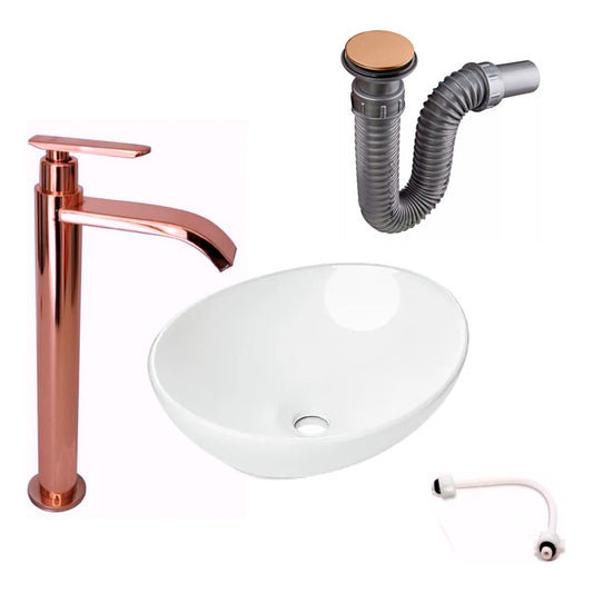 Kit Lavamanos Canoa+griferia Agua Fria Brillant+push Oro Ros