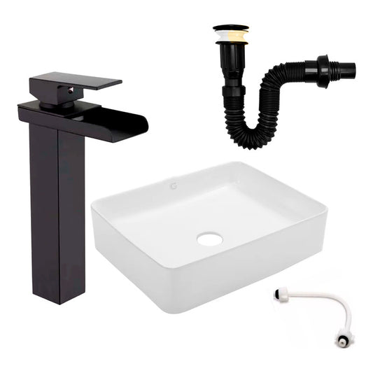 Kit Lavamanos Rect.+griferia Monocontrol Cascada+push Negro