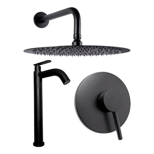 Kit Ducha 15cm +grifería Agua Fría+monocontrol Redondo Negro