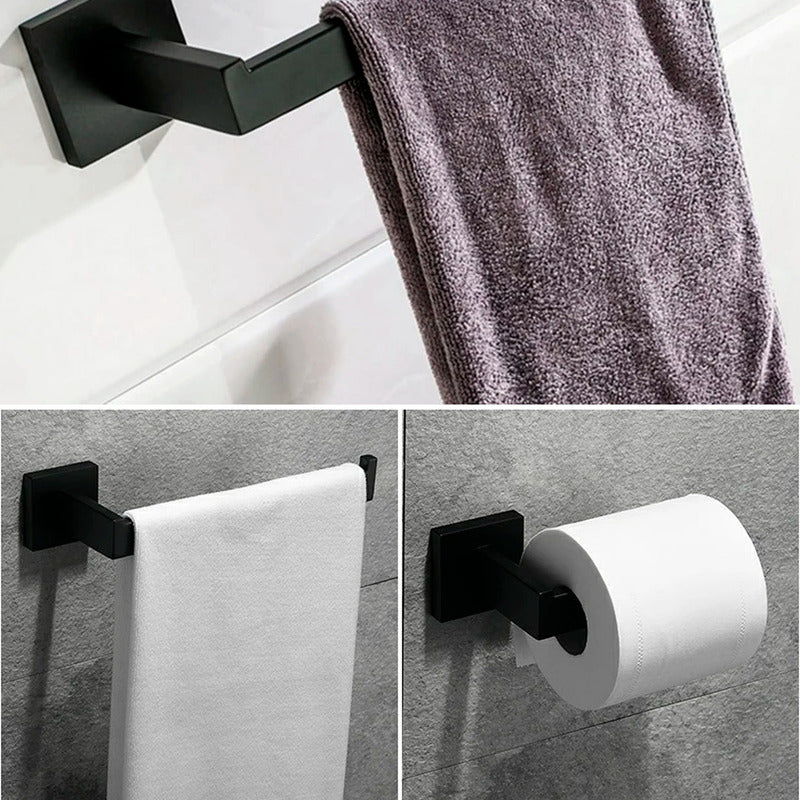 Portarrollo Para Baño Base Cuadrada Negro