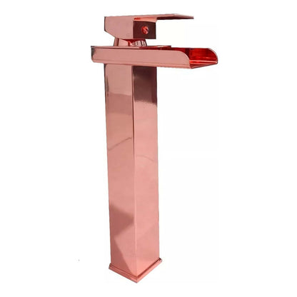 Grifería Monocontrol Lavamanos Cascada Alta Oro Rosa
