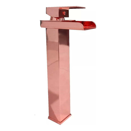 Grifería Monocontrol Lavamanos Cascada Alta Oro Rosa