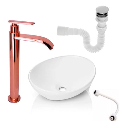 Kit Lavamanos Canoa+griferia Oro Rosa Ag.fria+push-acople
