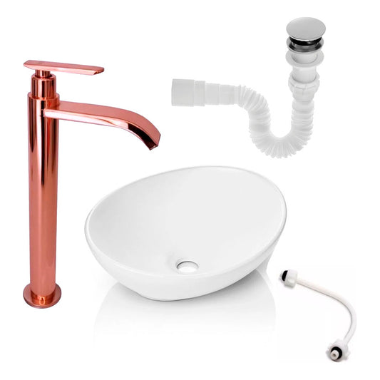 Kit Lavamanos Canoa+griferia Oro Rosa Ag.fria+push-acople