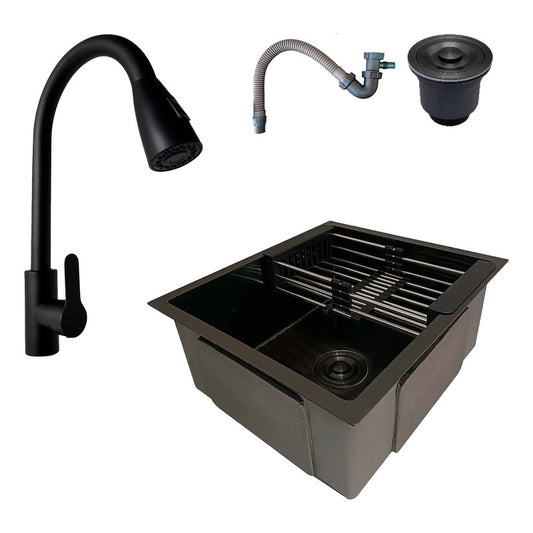 Combo Lavaplatos 51*45cm+griferia Lvp Negra 1912+ Accesorios