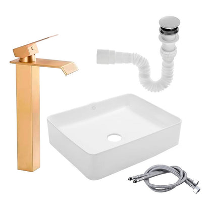 Kit Lavamanos Rectangular+grifo Monocontrol Oro Cepill.+push