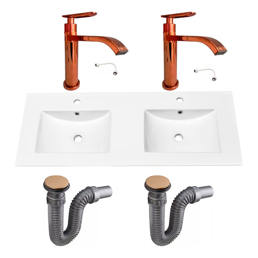 Combo Placa Doble Lavam.121*46,5cm+grifo Agua Fria+push Rose