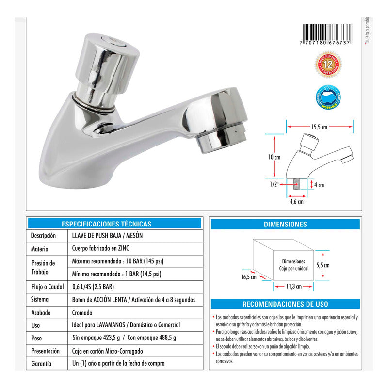 Griferia Push Llave Lavamanos