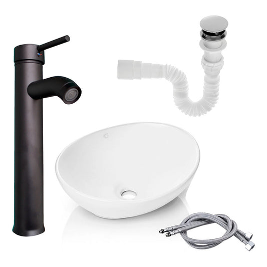 Kit Lavamanos +grifo Monocontrol Negro Curva + Push Y Acople