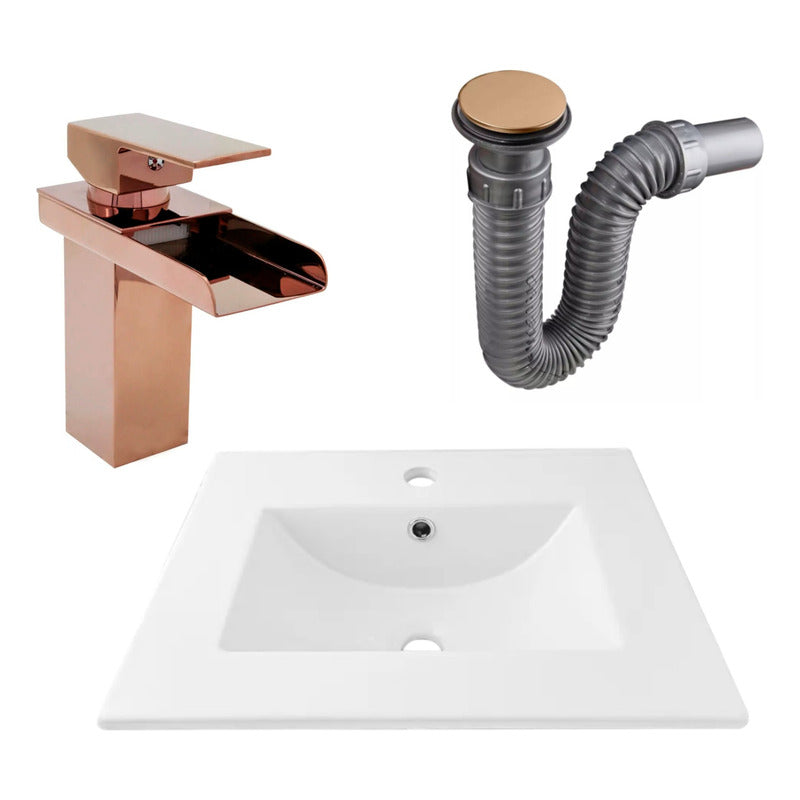 Combo Placa Lavamanos 51*40+griferia Monocontrol+push Rose3