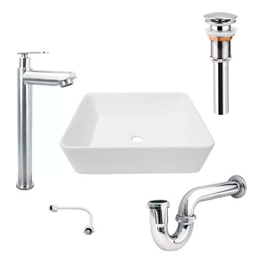 Combo Lavamanos Rectang.+griferia Agua Fria+push Y Sifon Gf1