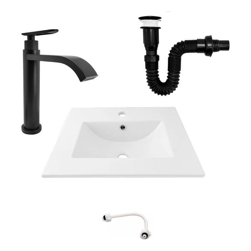 Kit Placa Lavamanos 51*40cm+griferia Agua Fria+push Negro1
