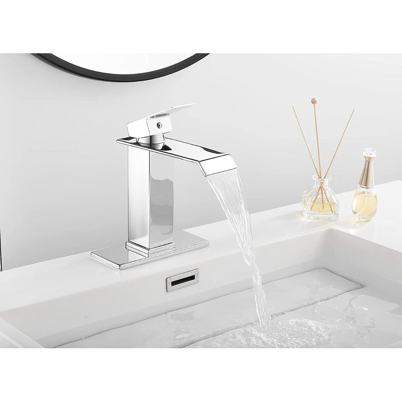 Grifería Lavamanos Monocontrol Bajo Tipo Cascada Pico Plano