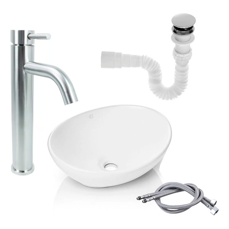 Kit Lavamanos+grifo Monocontrol Satinada Curva+push Y Acople