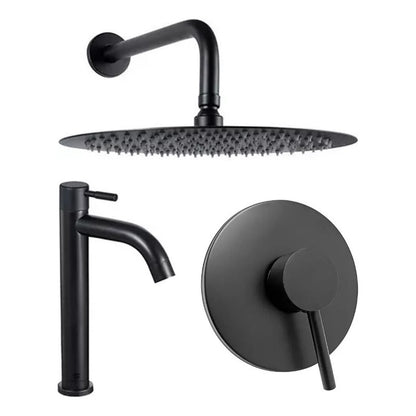 Kit Ducha 25cm +griferia Agua Fria+monocontrol Redondo Negro