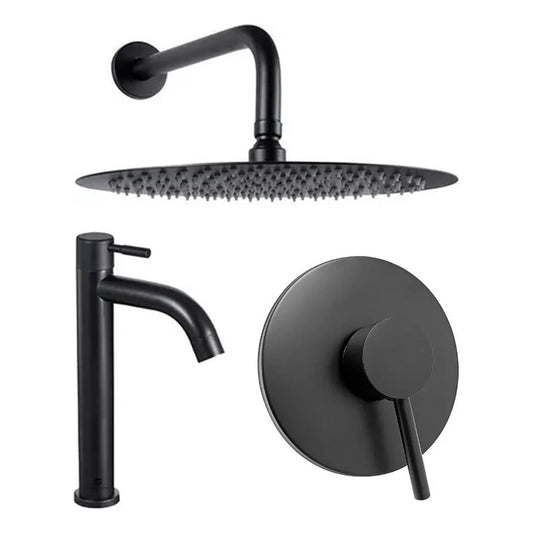 Kit Ducha 25cm +griferia Agua Fria+monocontrol Redondo Negro