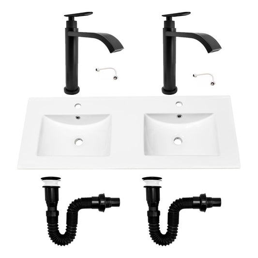 Combo Placa Doble Lavaman.121cm+grifo Agua Fria+push Negro1