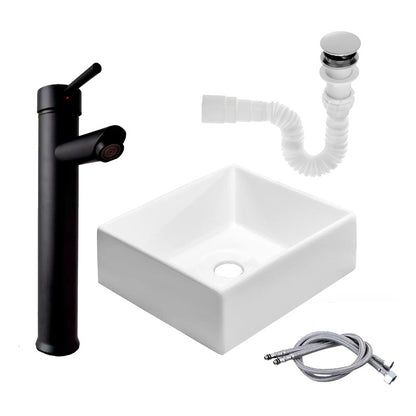 Kit Lavamanos Cuadrado+grifo Monocontrol Negro Plana+ Push