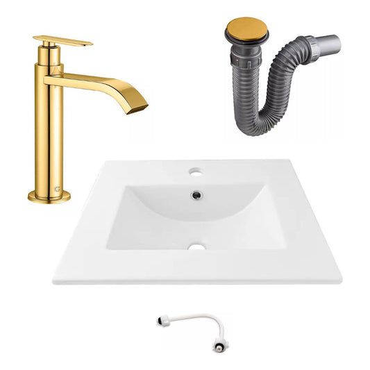Combo Placa Lavamanos 51*40cm+griferia Agua Fria+push Oro1