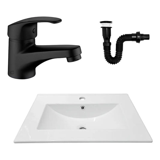 Combo Placa Lavamanos 61*40cm+grif.monocontrol.+push Negro8