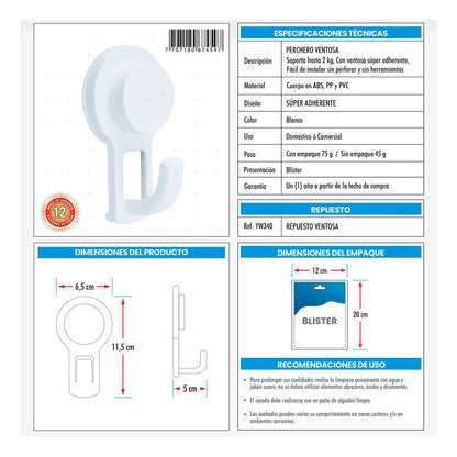 Perchero Para Baño En Ventosa Blanco