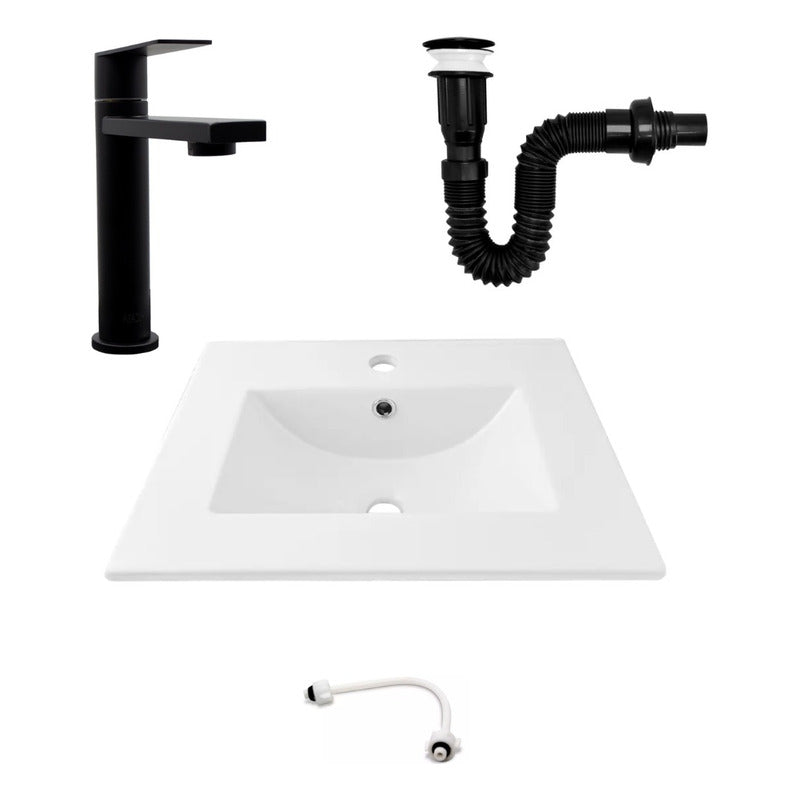 Kit Placa Lavamanos 51*40cm+griferia Agua Fria+push Negro3