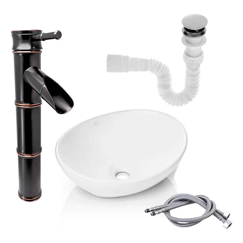 Kit Lavamanos+ Grifo Monocontrol Bambu Negro+push + Acople