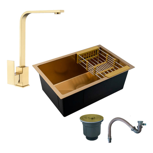 Combo Lavaplatos 60*45cm+griferia Lvp Oro Extraible Brillant