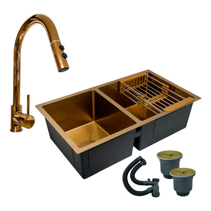 Combo Lavaplatos Doble 77*45cm+griferia Lvp Oro Extraible