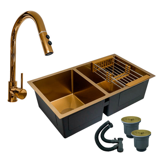 Combo Lavaplatos Doble 77*45cm+griferia Lvp Oro Extraible