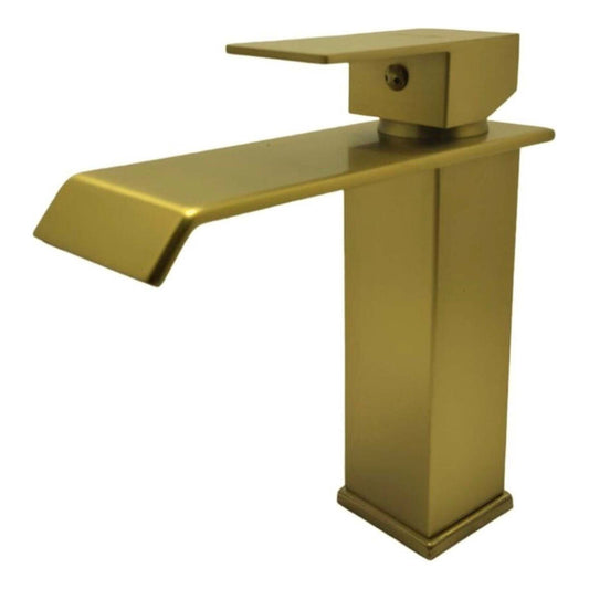 Grifería Monocontrol Lavamanos Bajo Cascada Oro Cepillado