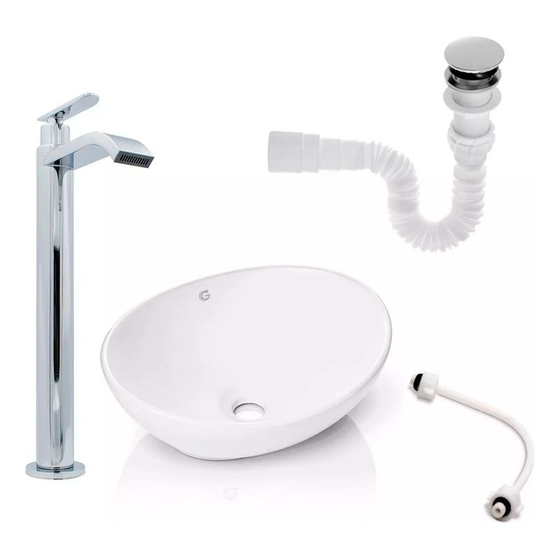 Conjunto Lavamanos Porcelana Blanco Con Griferia