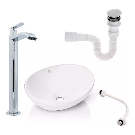 Conjunto Lavamanos Porcelana Blanco Con Griferia