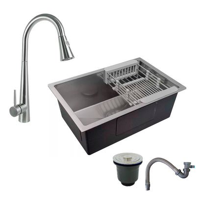 Combo Lavaplatos 70*45cm+griferia Extraible Plata+accesorios