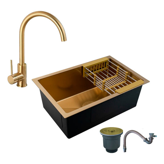 Combo Lavaplatos 70*45cm+griferia Lvp Oro Cepillado+acc1