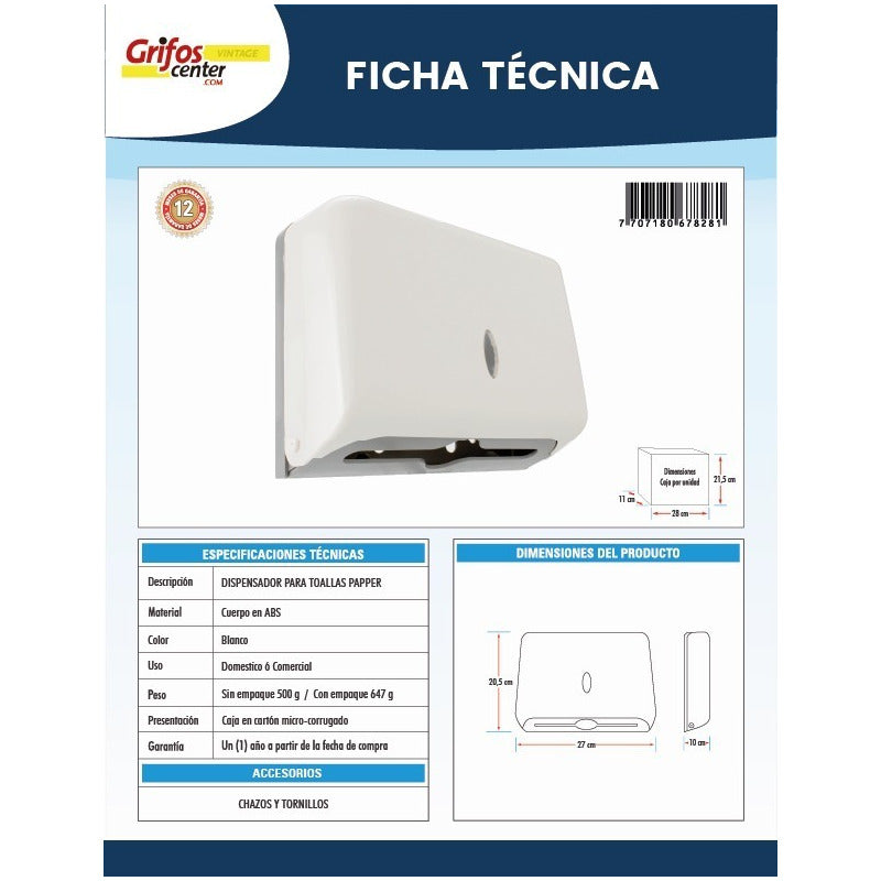Dispensador De Toallas De Papel