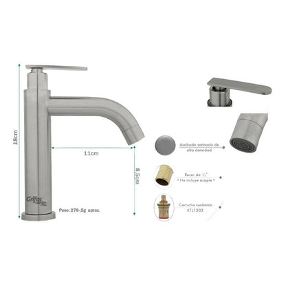 Llave Lavamanos Baja Cylinder Satin Curvo