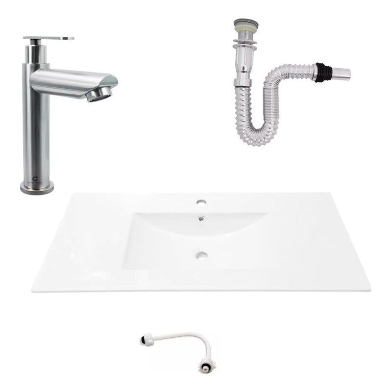 Kit Placa Lavamanos 101*46.5cm+griferia Agua Fria+push Flex6
