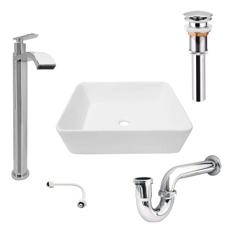 Combo Lavamanos Rectang.+griferia Agua Fria+push Y Sifon Gf6