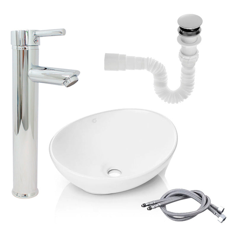 Kit Lavamanos+grifo Monocontrol Cromada Plana+ Push Y Acople