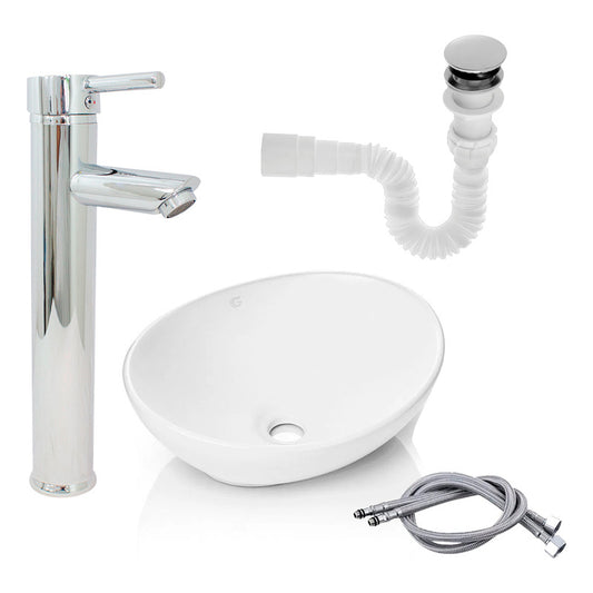 Kit Lavamanos+grifo Monocontrol Cromada Plana+ Push Y Acople