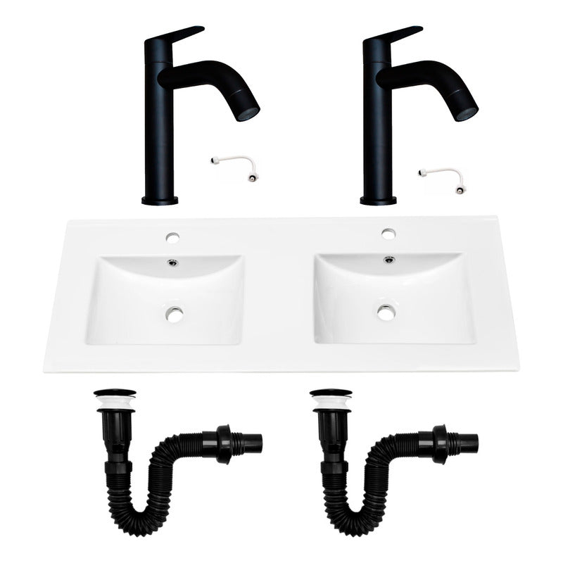 Combo Placa Doble Lavaman.121cm+grifo Agua Fria+push Negro2