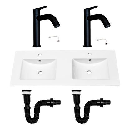 Combo Placa Doble Lavaman.121cm+grifo Agua Fria+push Negro2