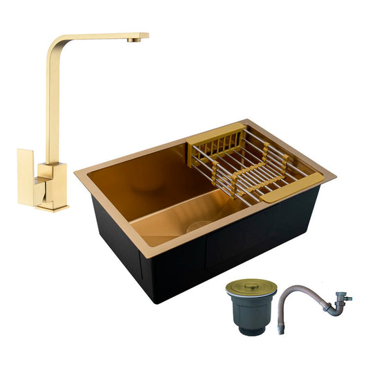 Combo Lavaplatos 70*45cm+griferia Lvp Oro L Cepillado+acc